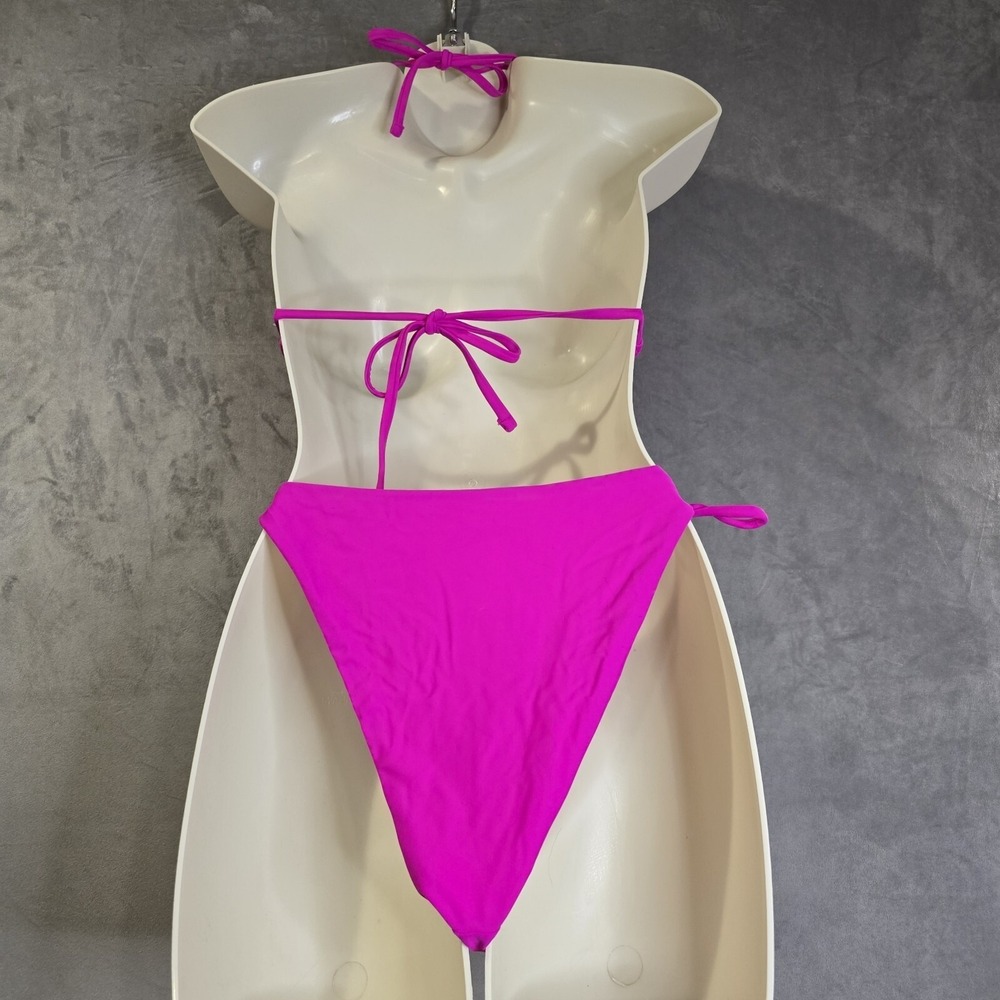 Blooming Jelly 2 Piece Bikini Set Size Medium Hot Pink Triangle Drawstring Tie - Picture 3 of 4